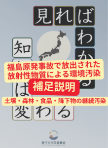 『見ればわかる 知れば変わる—福島原発事故15年の現在地』の表紙の画像に、このブログでの補足説明のされる「福島原発事故で放出された放射性物質による環境汚染」のタイトル文字